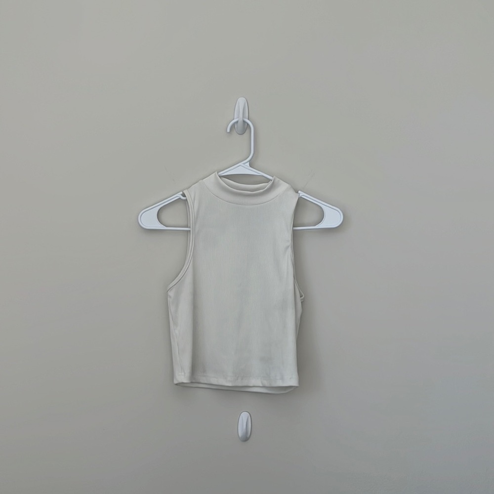 Ribbed White Mock Neck Tank Top